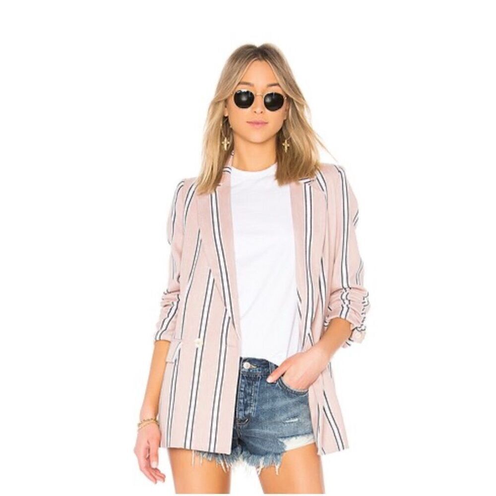 FREE PEOPLE Uptown Girl Oversized Blazer in Rose Pink Striped Women’s Size S